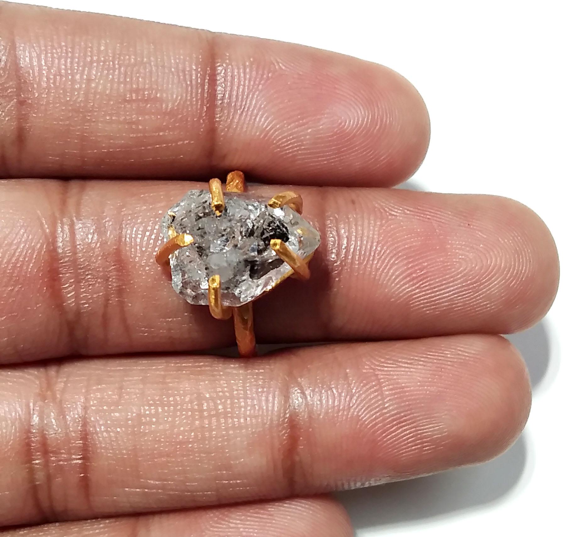 Herkimer Diamond Ring, Raw Herkimer Diamond Ring, 925 Sterling Silver Gold Plated Ring, Nice Design Good Making Gift Ring, For Men & Women.